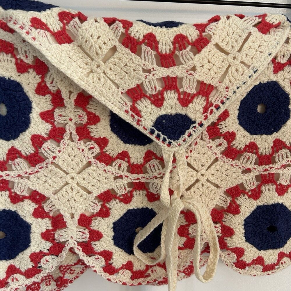 Arizona Jean Co Crochet Halter Top Large Red White Blue Boho Festival Americana
